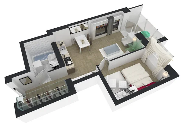 3d renderização de apartamento mobilado — Fotografia de Stock