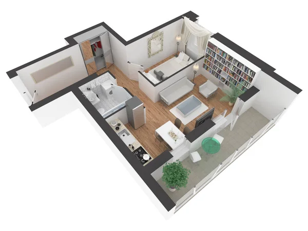 3d renderização de apartamento mobilado — Fotografia de Stock