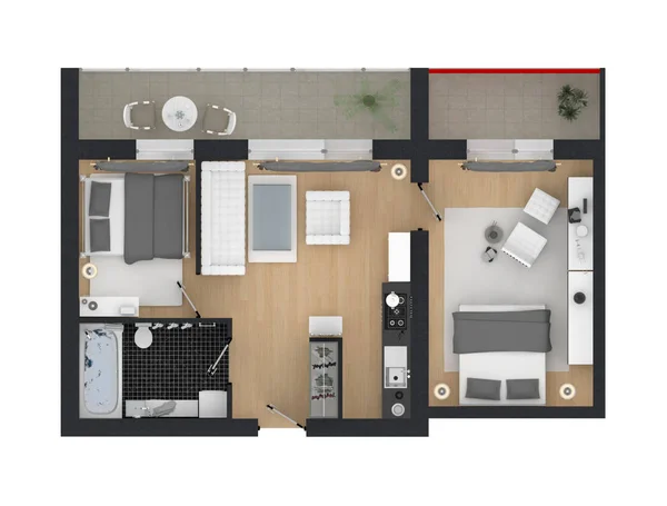 3d renderização de apartamento mobilado — Fotografia de Stock