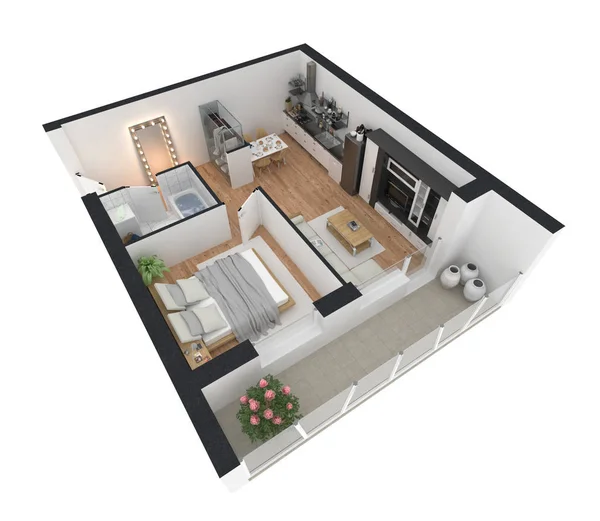 3D-Darstellung der möblierten Wohnung — Stockfoto