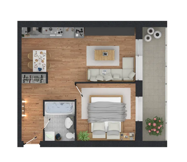 3d render dari apartemen rumah yang dilengkapi — Stok Foto