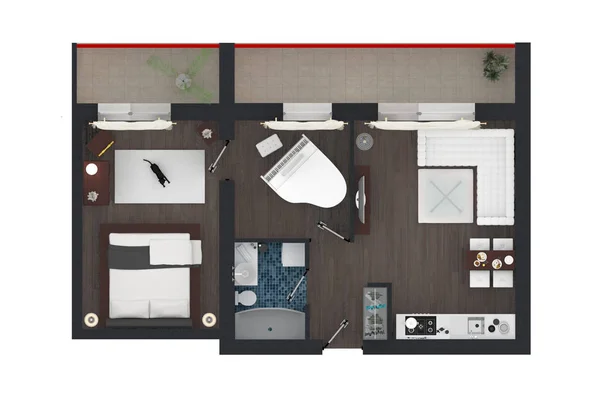 3d renderizado de apartamento en casa amueblado — Foto de Stock