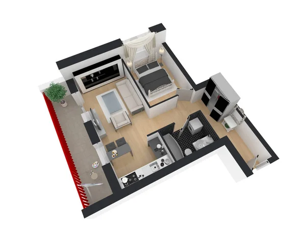3D render umeblowane mieszkanie dom — Zdjęcie stockowe