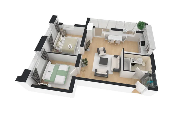 Redare 3d a apartamentului mobilat — Fotografie, imagine de stoc