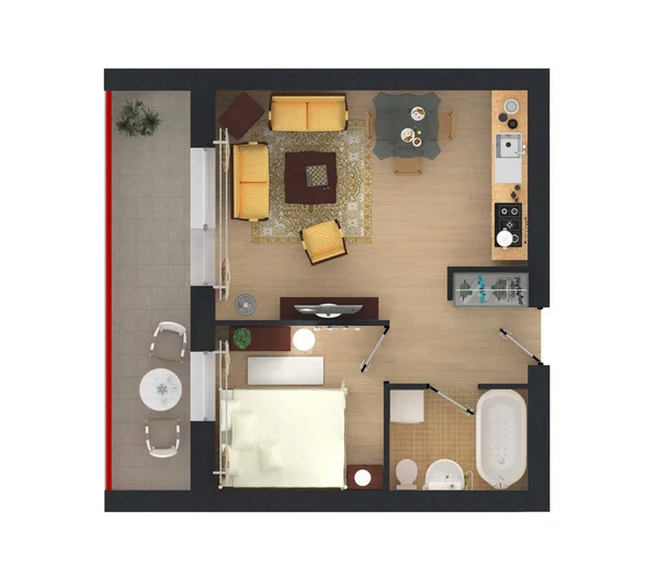 가구 홈 아파트의 3d 렌더링 — 스톡 사진