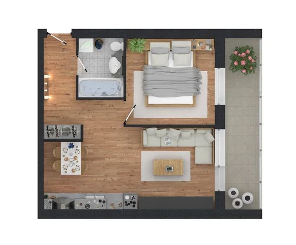 3D візуалізація мебльованої домашньої квартири — стокове фото