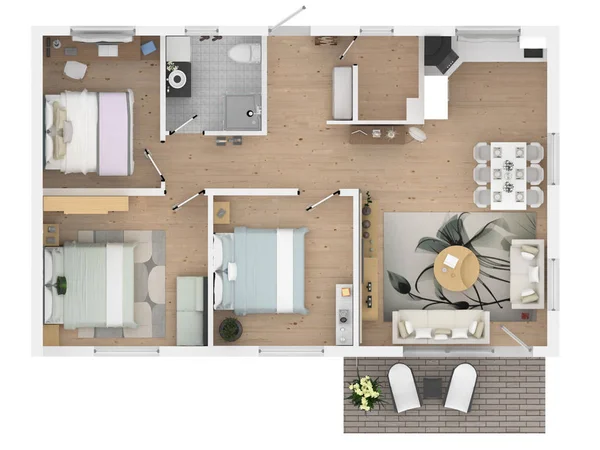 3D render döşenmiş ev daire — Stok fotoğraf