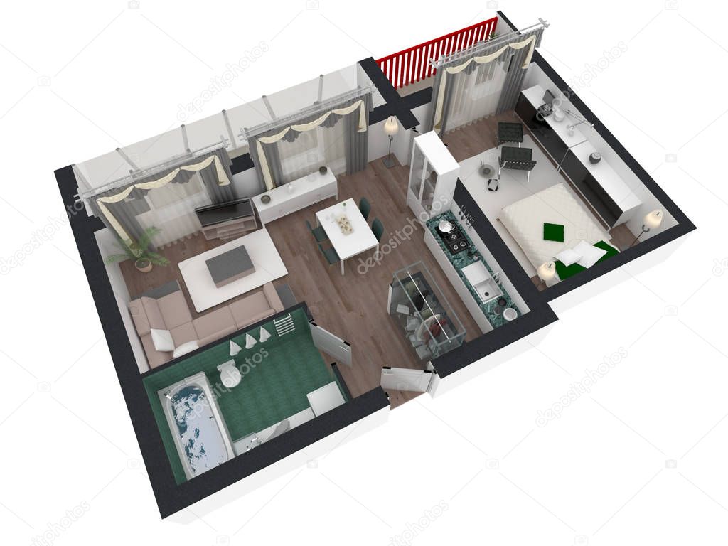 3d render of furnished home apartment