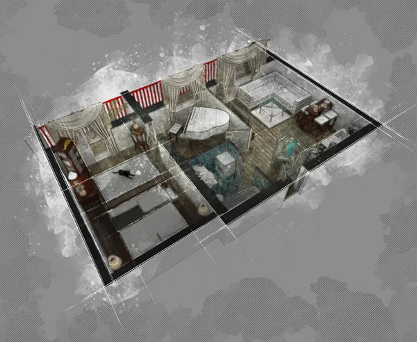 Floor plan sketch — Stock Photo, Image