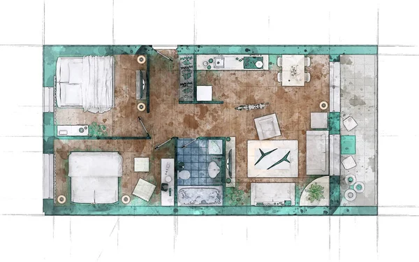 Boceto plano de apartamento — Foto de Stock