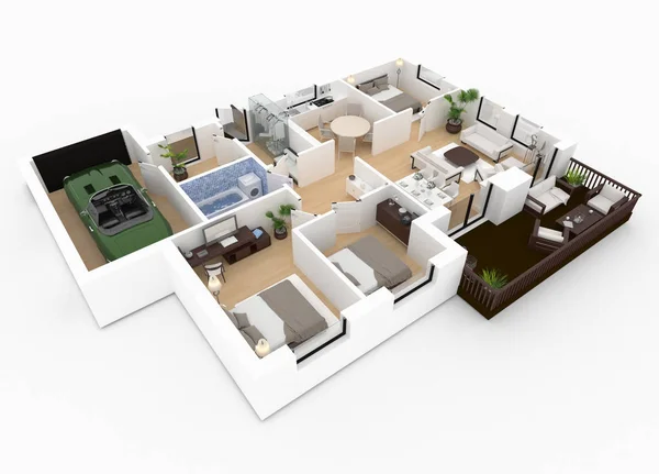 Perspective view of furnished home apartment — Stock Photo, Image