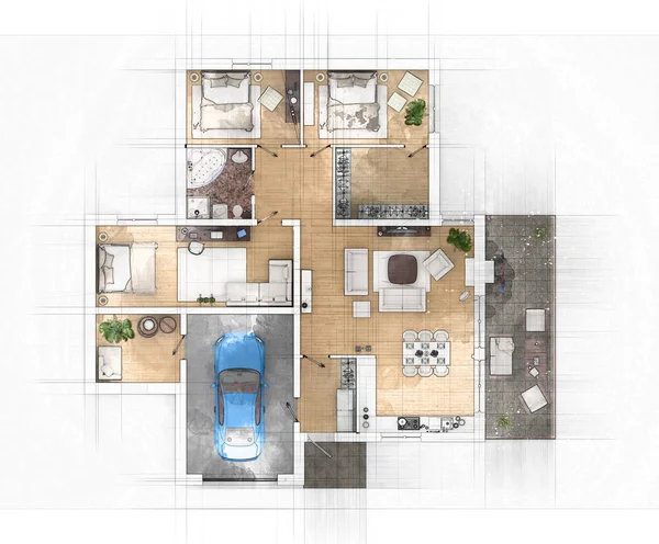 Apartment plan sketch — Stock Photo, Image