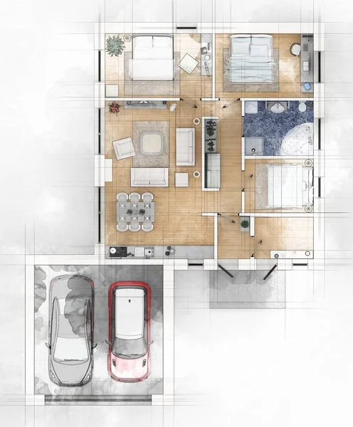Boceto plano de apartamento — Foto de Stock