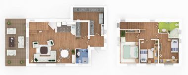 1 ve 2 kat döşenmiş ev daire çatı