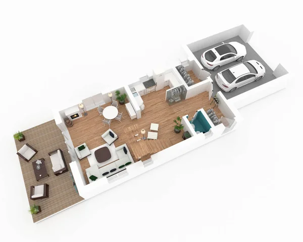 3d representación de apartamento en casa amueblado — Foto de Stock