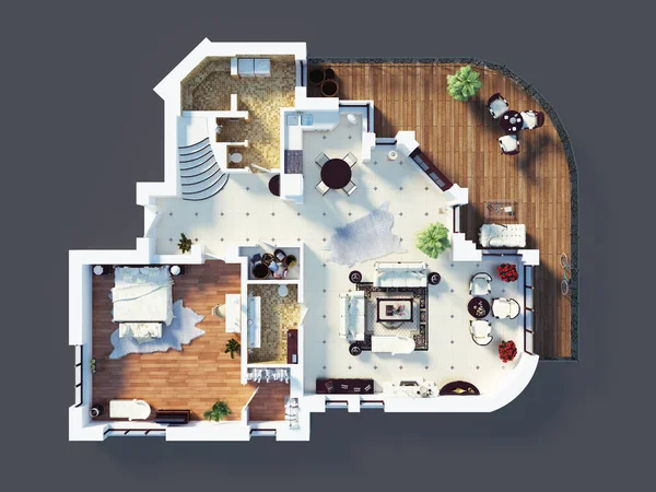 Modelo 3d de apartamento amueblado en casa — Foto de Stock