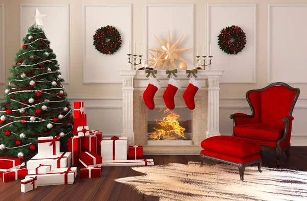 Obývací pokoj o Vánocích — Stock fotografie