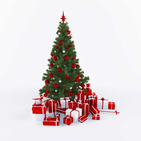 Christmtas tree with gifts isolated on white bacground — Stock Photo, Image