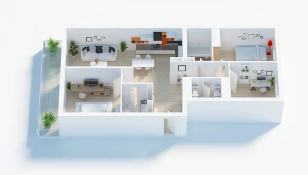 Apartamento Casa Amueblado Render — Foto de Stock