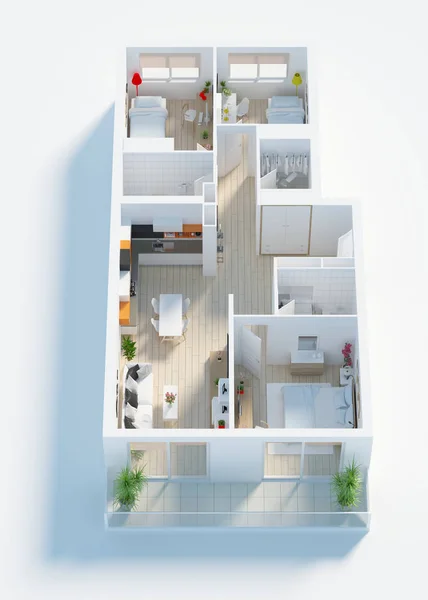 Apartamento Casa Amueblado Render — Foto de Stock