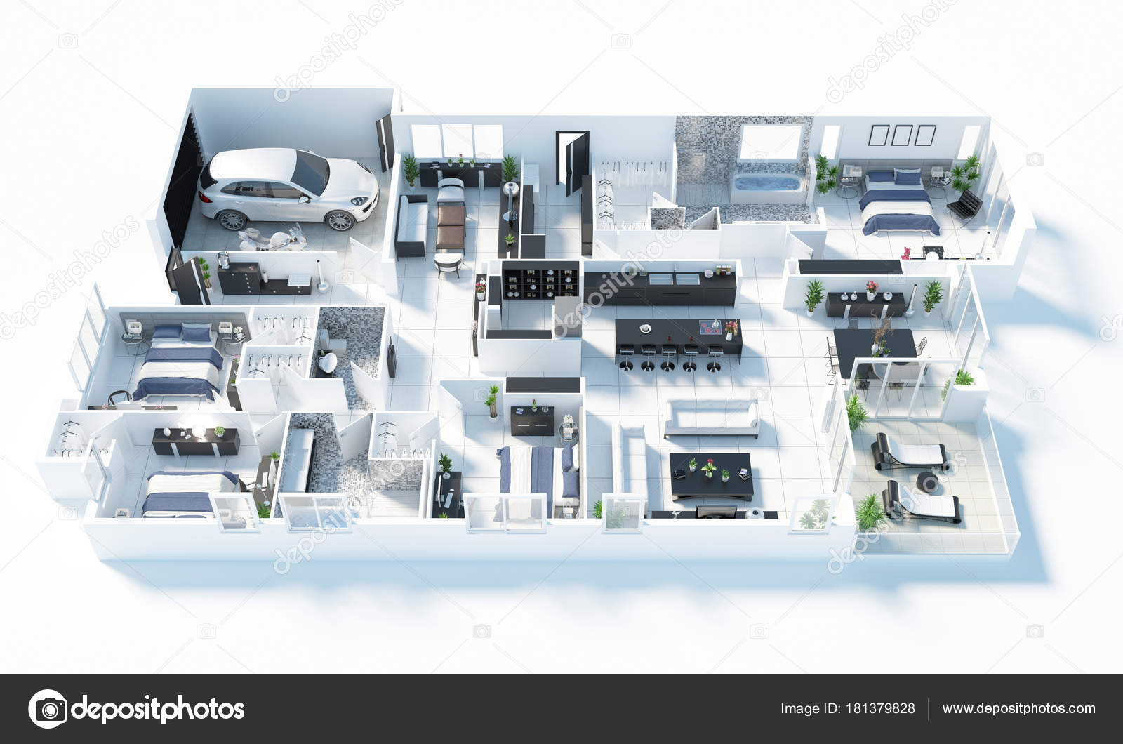 Floor Plan House Top View Illustration Open Concept Living