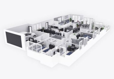 3d boyut üst görünüm bir ev planı. Açık kavramı oturma daire düzeni