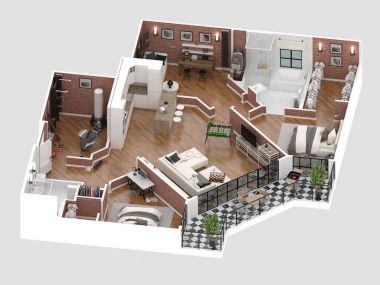 3d boyut üst görünüm bir ev planı. Açık kavramı oturma daire düzeni