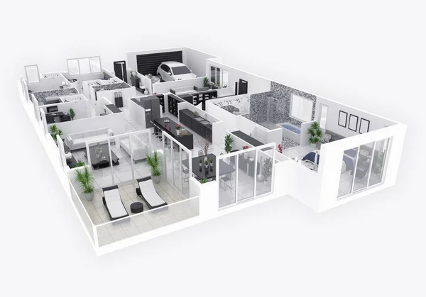 家トップ ビュー 図の平面図 生活のアパートのレイアウトのオープン コンセプト — ストック写真