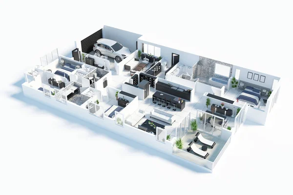 Plano Una Casa Vista Superior Ilustración Diseño Apartamento Concepto Abierto —  Fotos de Stock