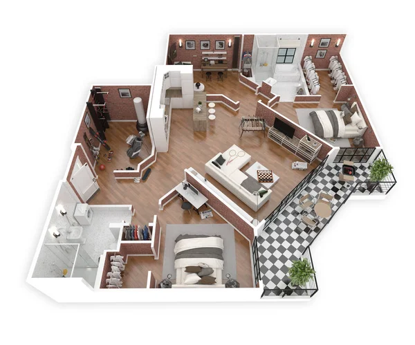 Floor Plan House Top View Illustration Open Concept Living Apartment — Stock Photo, Image