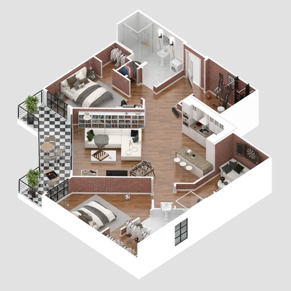 Plan Étage Une Maison Vue Dessus Illustration Concept Ouvert Appartement — Photo