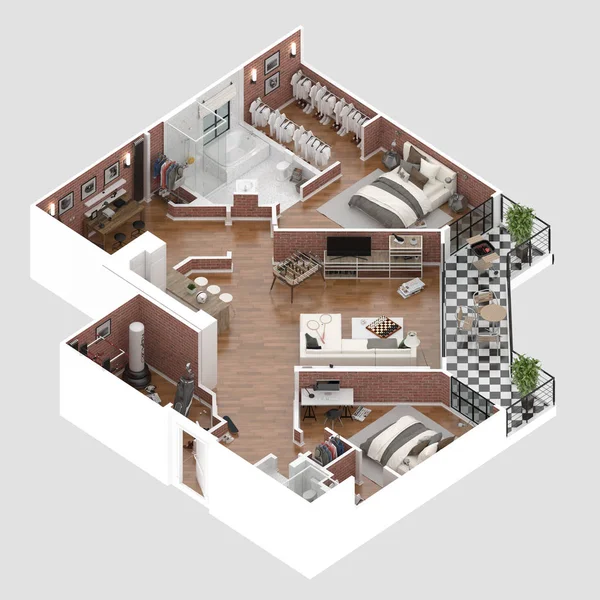 Grundriss Eines Hauses Draufsicht Illustration Offenes Konzept Wohnraumaufteilung — Stockfoto