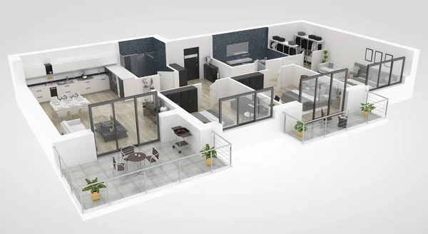 Plano Una Casa Vista Superior Ilustración Diseño Apartamento Concepto Abierto — Foto de Stock