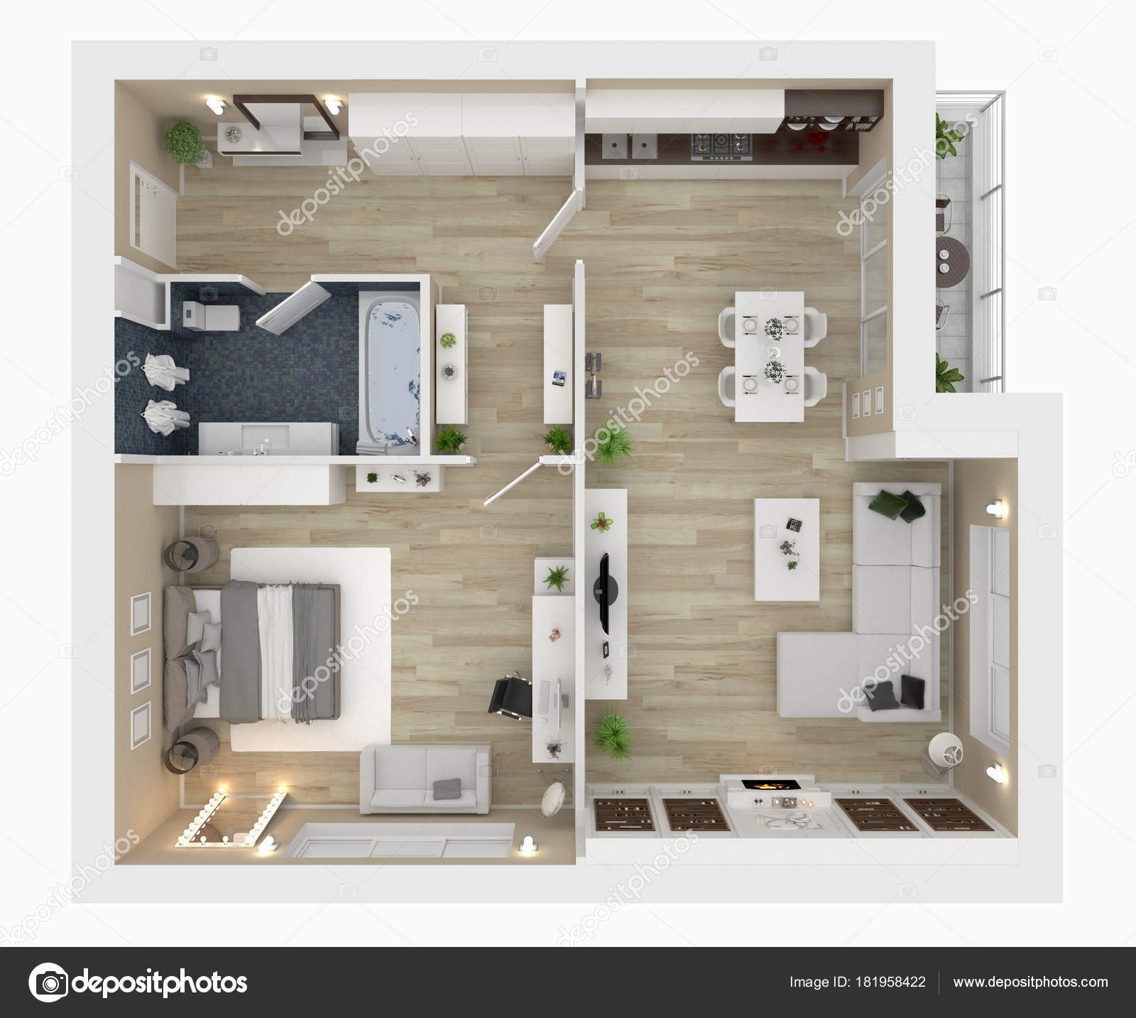 Floor Plan Top View Apartment White Render Stock Photo ©Artjafara 181958422