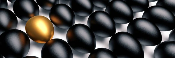 Huevo Dorado Entre Los Huevos Negros Concepto Lujo Ilustración — Foto de Stock