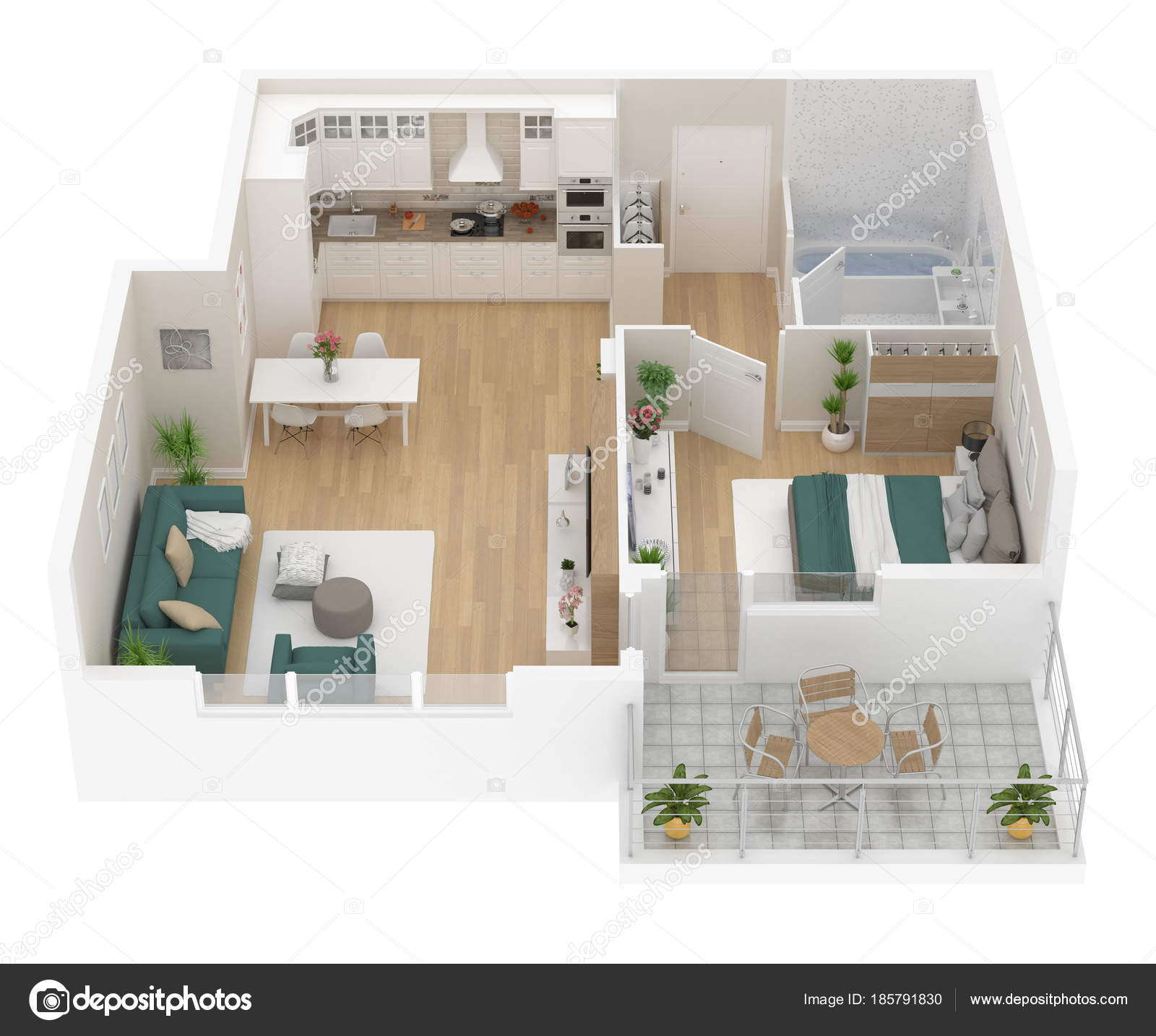 Bovenaanzicht Van Plattegrond Appartement Interieur Geïsoleerd Een ... Bovenaanzicht Van Plattegrond Appartement Interieur Geïsoleerd Een ...