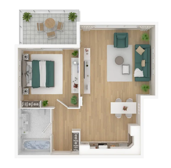 Floor Plan Top View Apartment Interior Isolated White Background Render — Stock Photo, Image