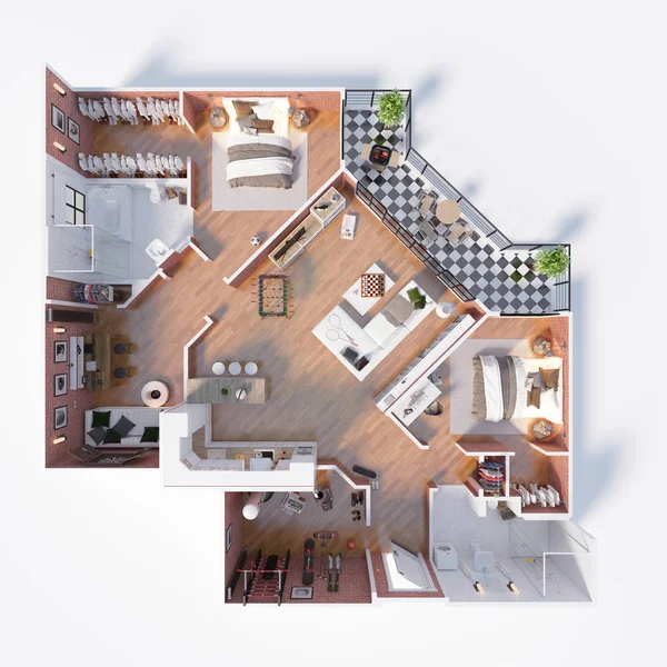 Plano Una Casa Vista Superior Ilustración Diseño Vivienda Concepto Abierto — Foto de Stock