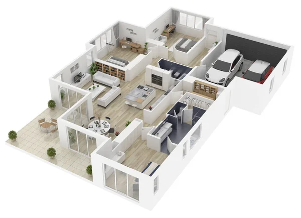 Floor Plan House Top View Illustration Open Concept Living House — Stock Photo, Image