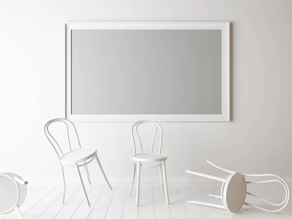 White Chairs Empty Frame Room Rendering Unemployment Mock — Stock Photo, Image