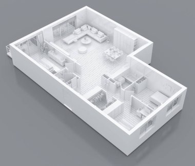 Bir şekilde döşenmiş ev daire, kağıt modeli alay