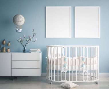 poster çerçevesi çocuk odası, İskandinav tarzı iç arka plan, 3d render kadar alay