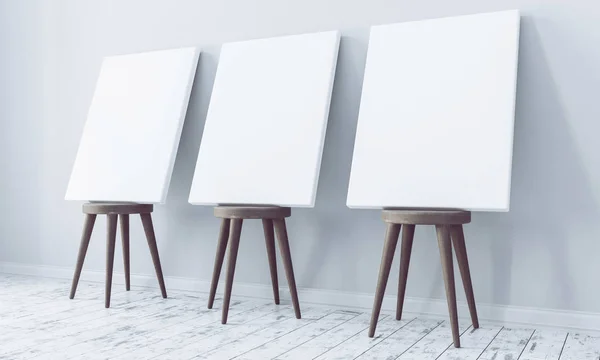 Canvas Mockup Wooden Chairs Empty Room Illustration — Stock Photo, Image