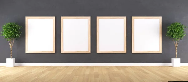 Wooden Frame Poster Mockup Wall Gallery — Stock Photo, Image