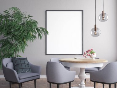 Modern bir tasarıma, iç 3d çizim mockup Poster