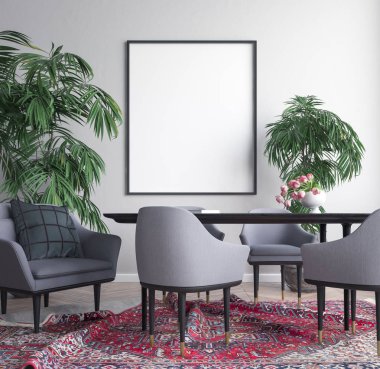 Modern bir tasarıma, iç 3d çizim mockup Poster