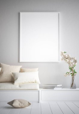 poster çerçevesi hipster iç arka plan, İskandinav tarzı, 3d render kadar alay