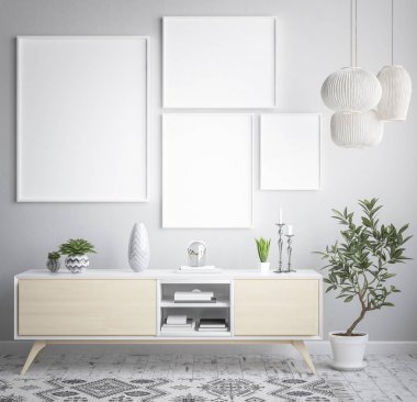 Alay poster çerçeve iç arka plan, İskandinav tarzı, 3d render.