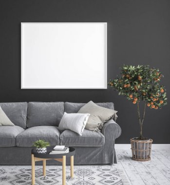 Poster çerçeve iç arka plan, 3d render alay