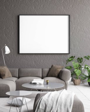 poster çerçevesi içinde modern iç geçmiş, 3d render kadar alay